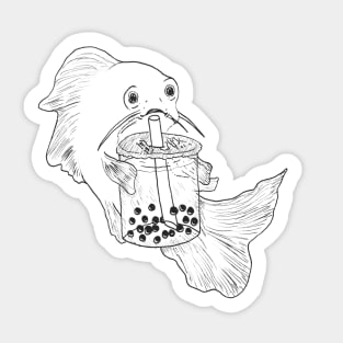 Boba Fish -- pearl milk tea, cafe worker, hipster culture Sticker